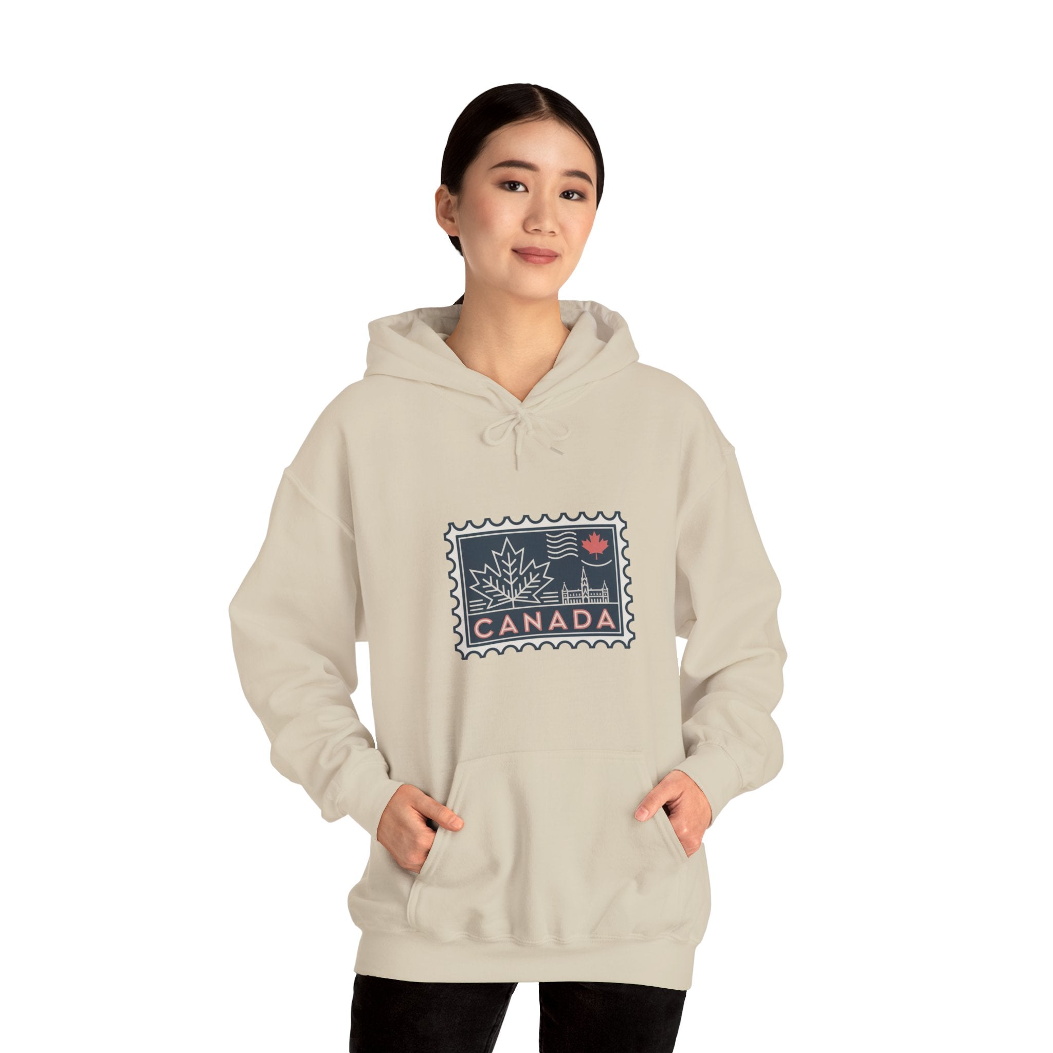 Canada Stamp Hoodie – Vintage Maple Leaf Canadian Travel Sweatshirt
