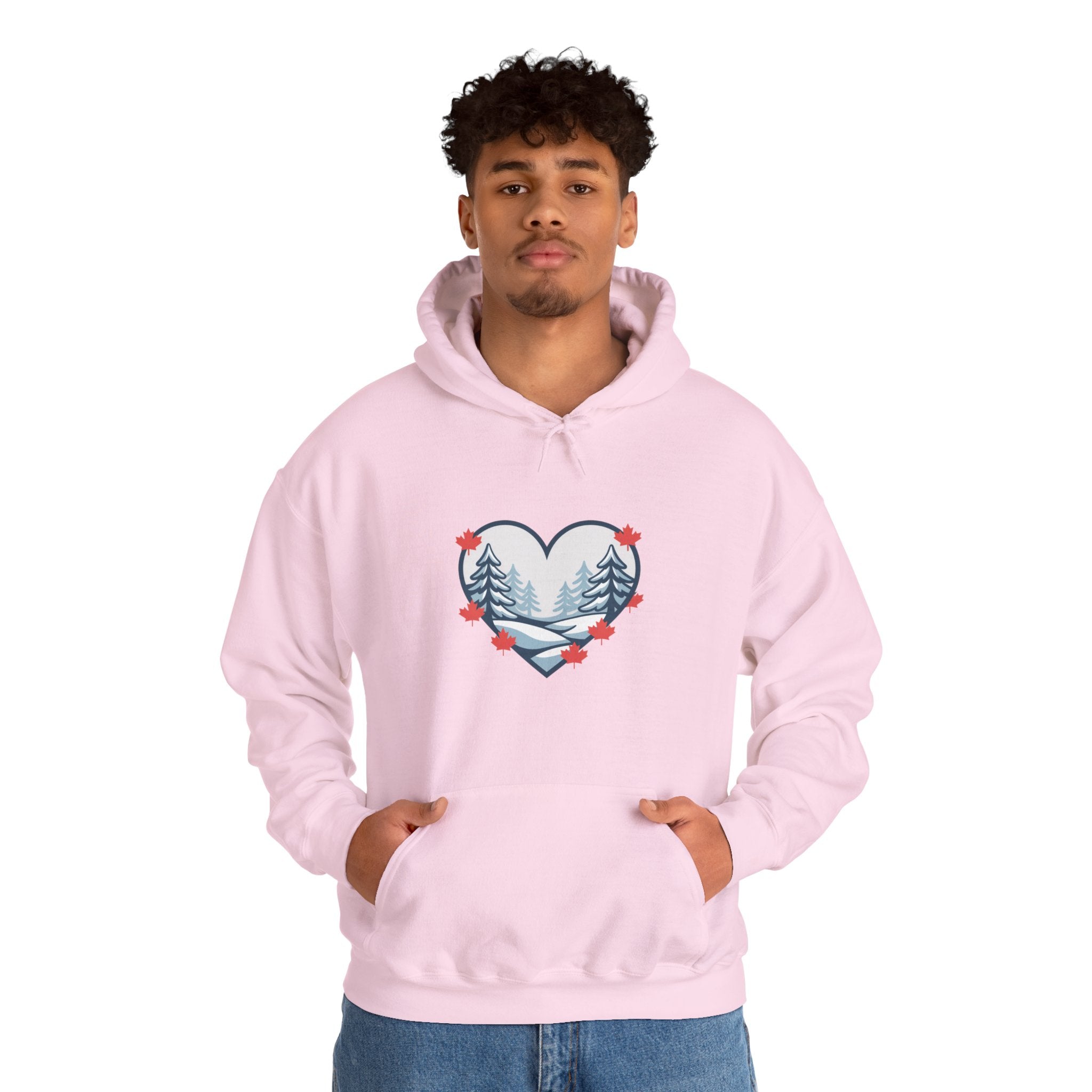 Heart-Shaped Mountain Hoodie — Cozy Forest Love Design