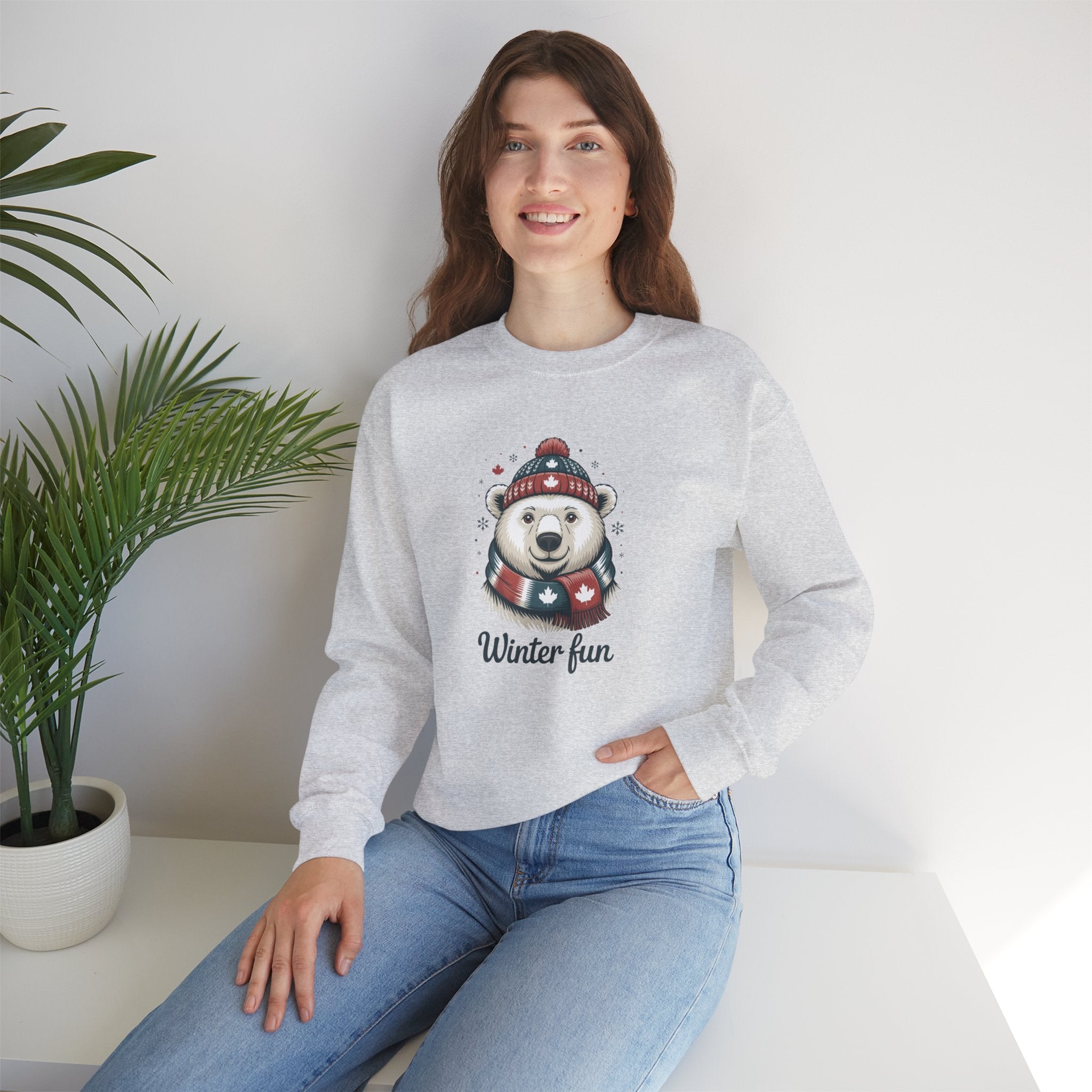 'Winter Fun' Polar Bear Crewneck: Cozy Holiday Snow Day Sweatshirt