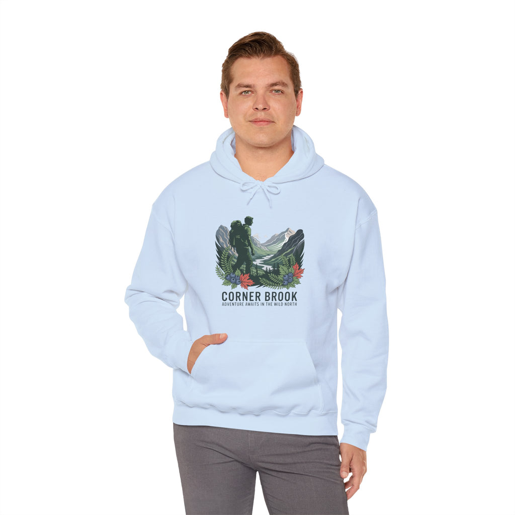 Corner Brook Mountain Landscape Hoodie — Scenic Nature Graphic Sweatshirt