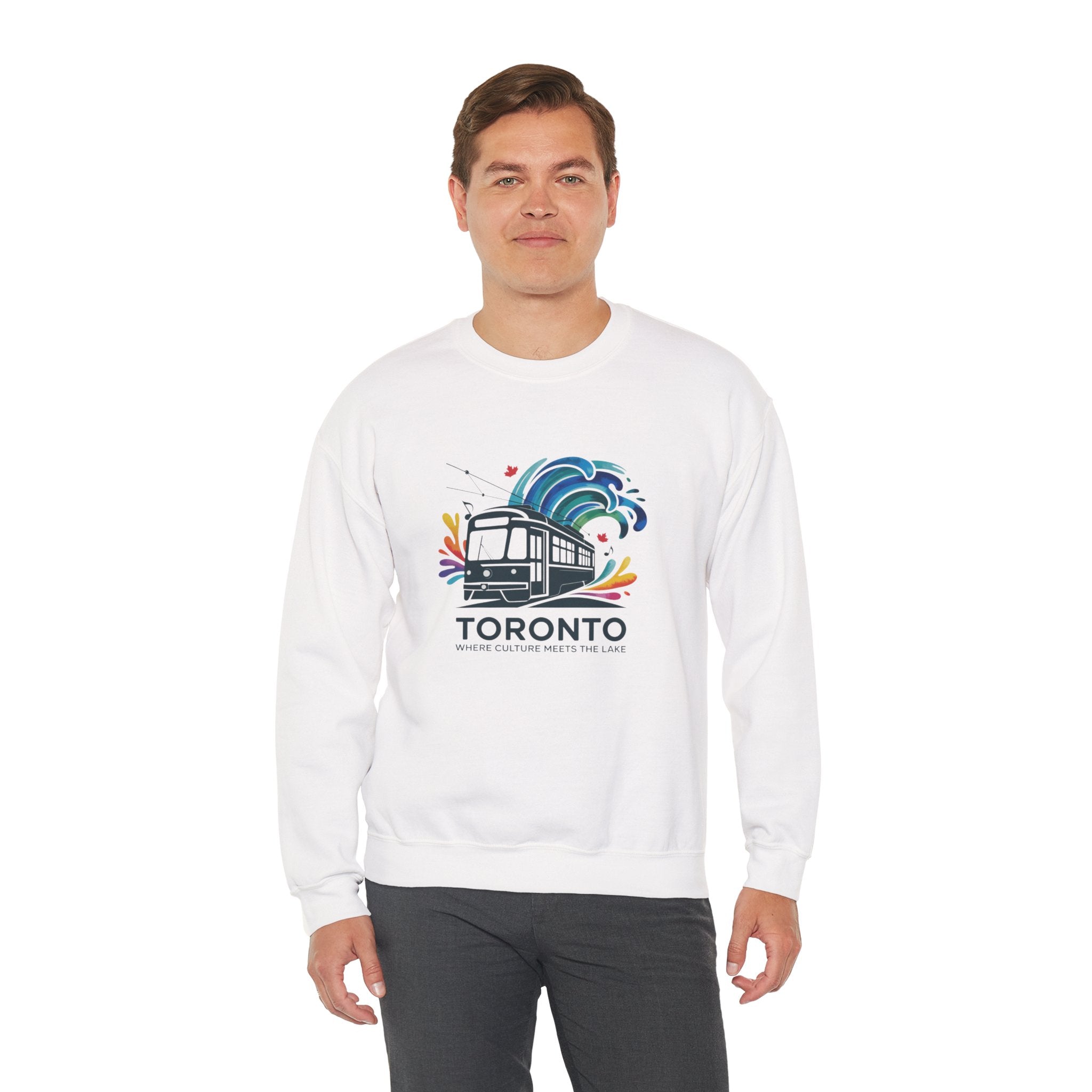 Toronto Streetcar Crewneck Sweatshirt — Colorful Wave City Transit Design