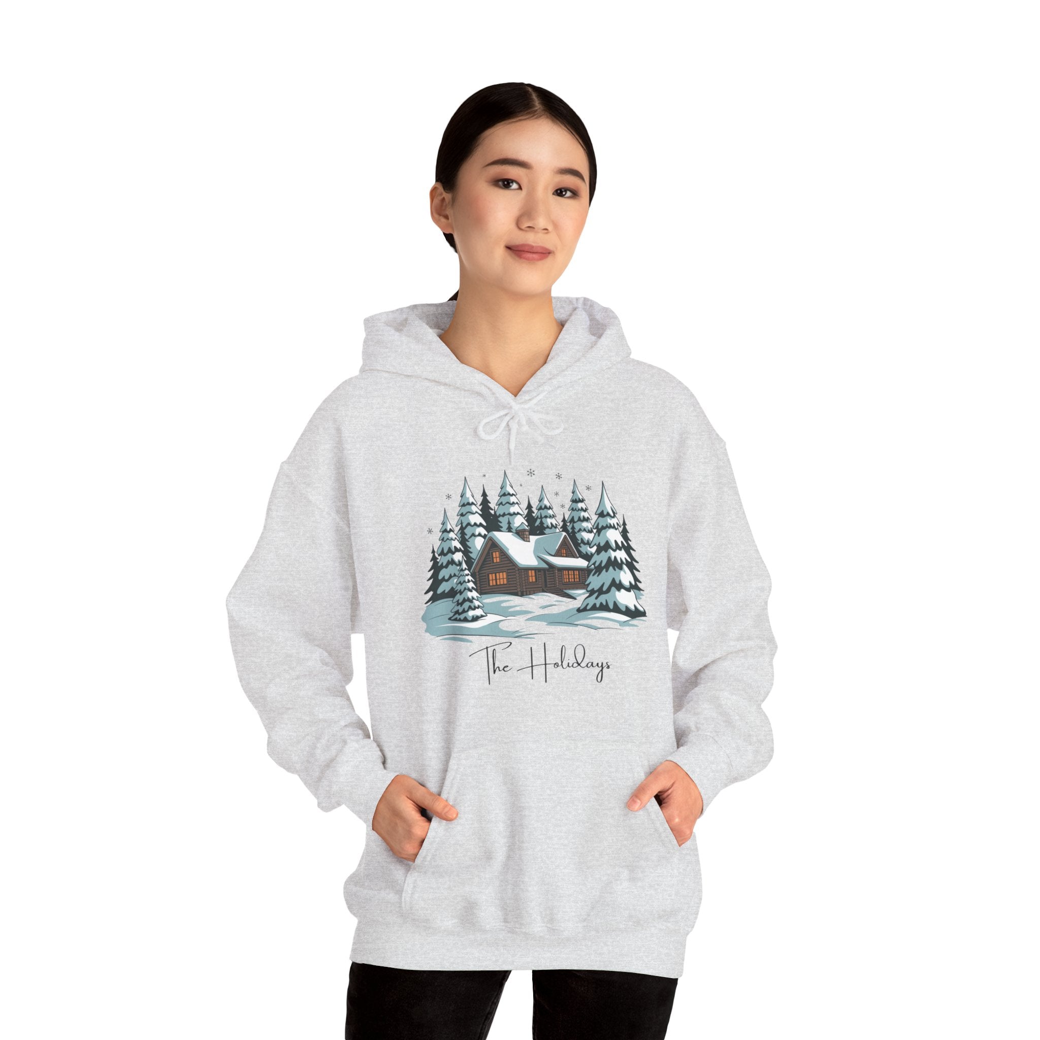Cozy Cabin Holiday Hoodie — Winter Pine Forest Sweatshirt