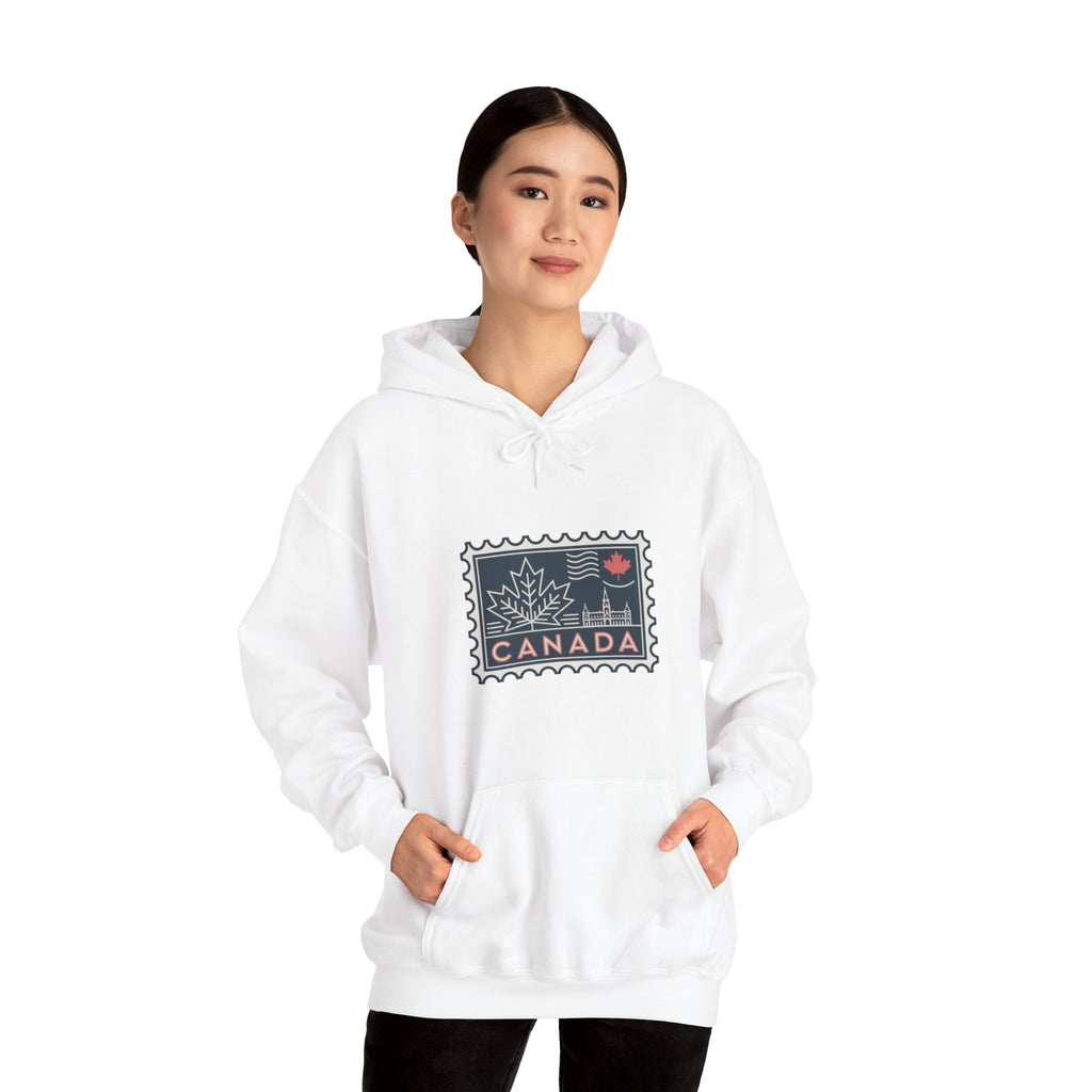 Canada Stamp Hoodie – Vintage Maple Leaf Canadian Travel Sweatshirt