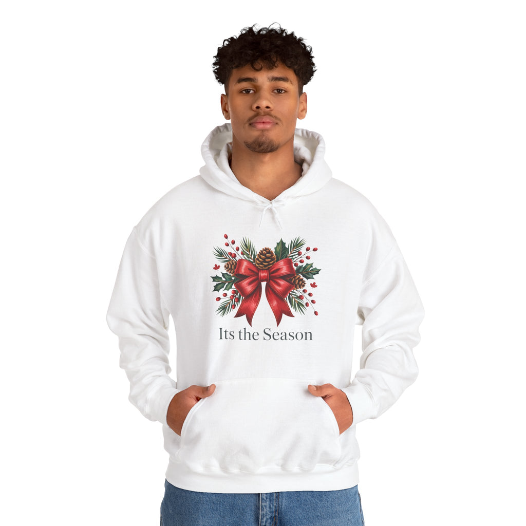 Christmas Wreath Hoodie – Festive Red Bow "Its the Season" Holiday Sweatshirt