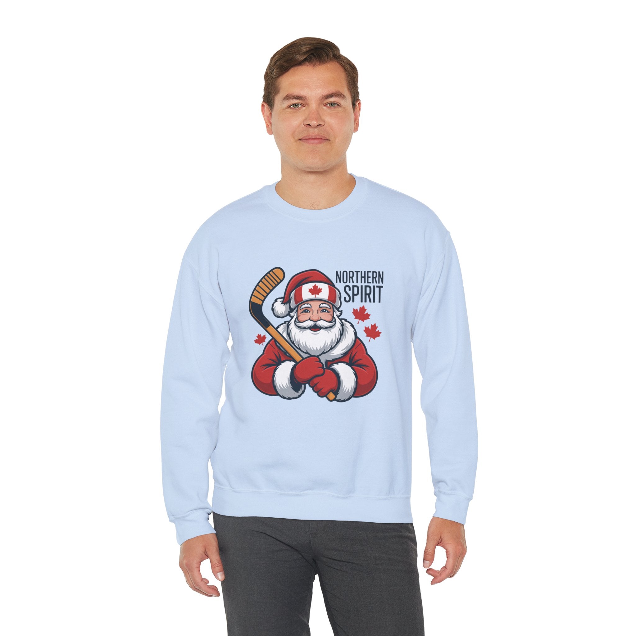 Northern Spirit Santa Hockey Sweatshirt – Canadian Maple Leaf Holiday Crewneck