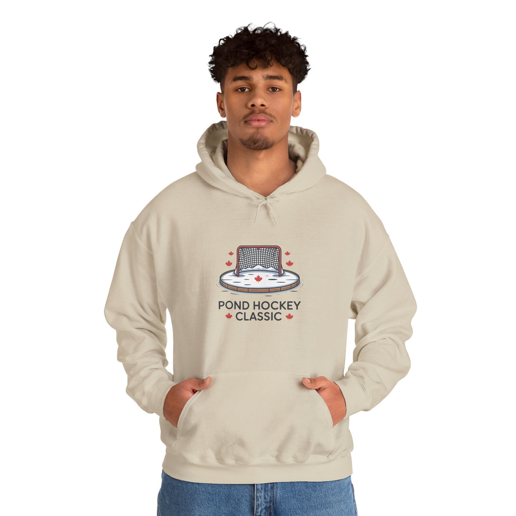 Pond Hockey Classic Hoodie — Vintage Ice Rink Hockey Sweatshirt