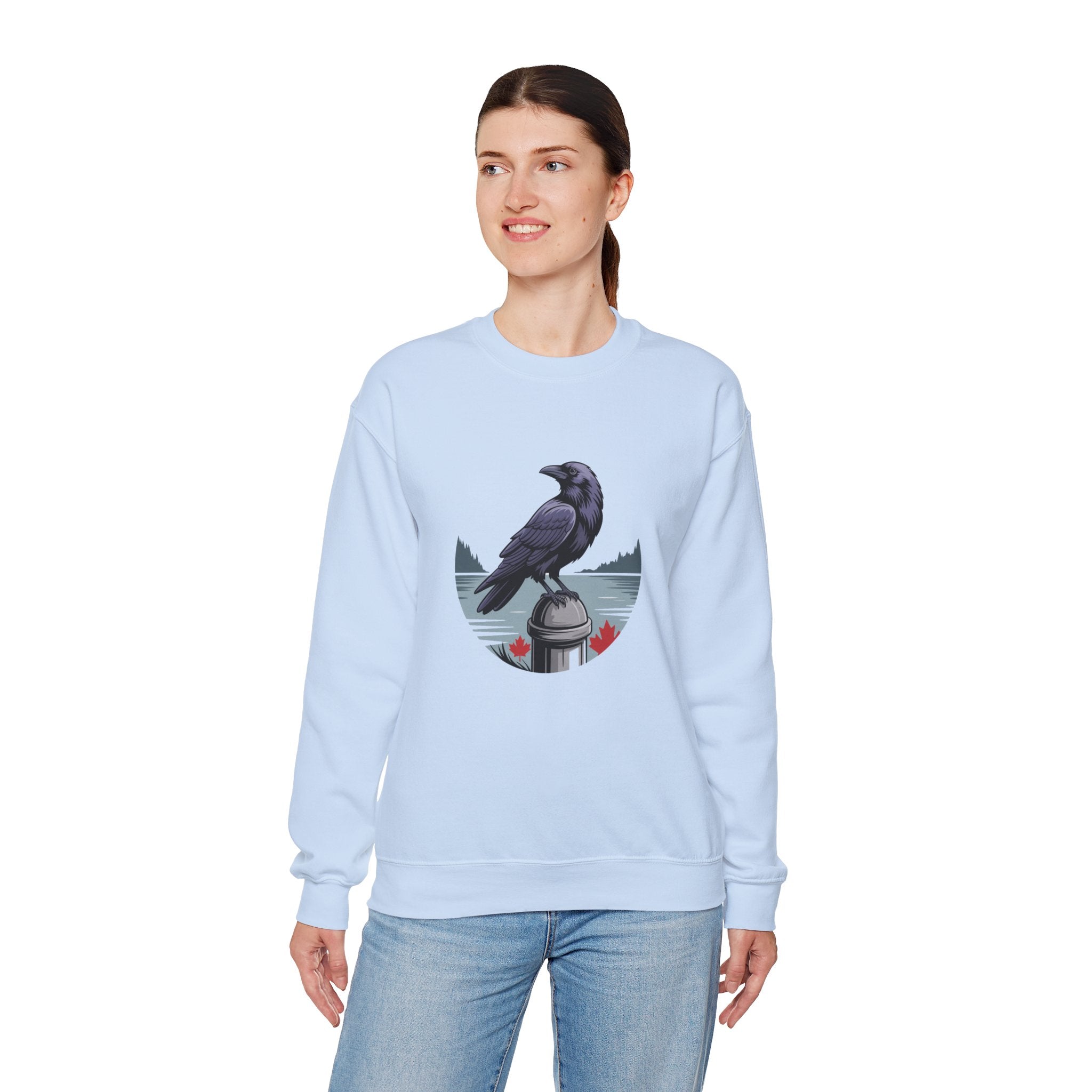 Raven by the Lake Crewneck Sweatshirt — Scenic Nature Graphic