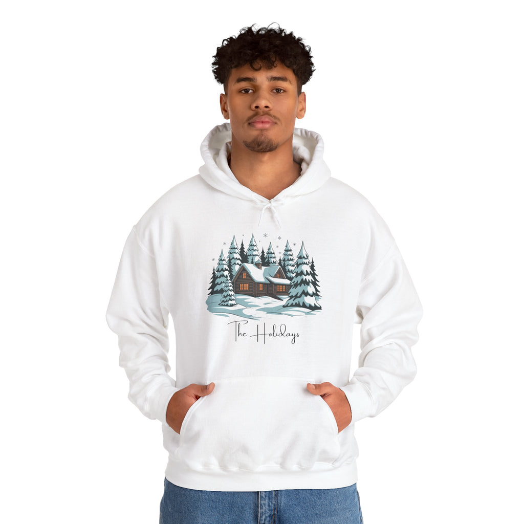 Cozy Cabin Holiday Hoodie — Winter Pine Forest Sweatshirt