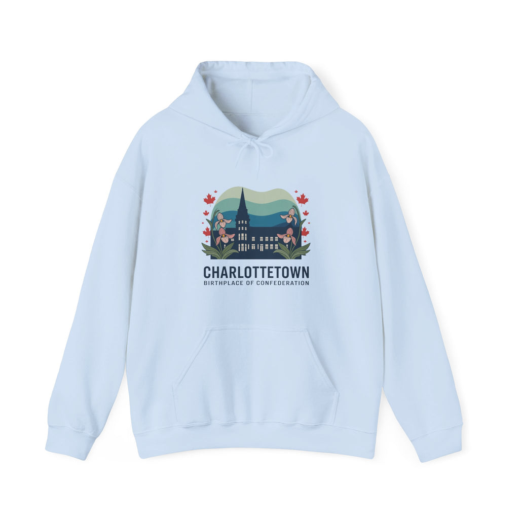 Charlottetown Scenic Hoodie — Vintage Island Skyline & Parliament Building Design