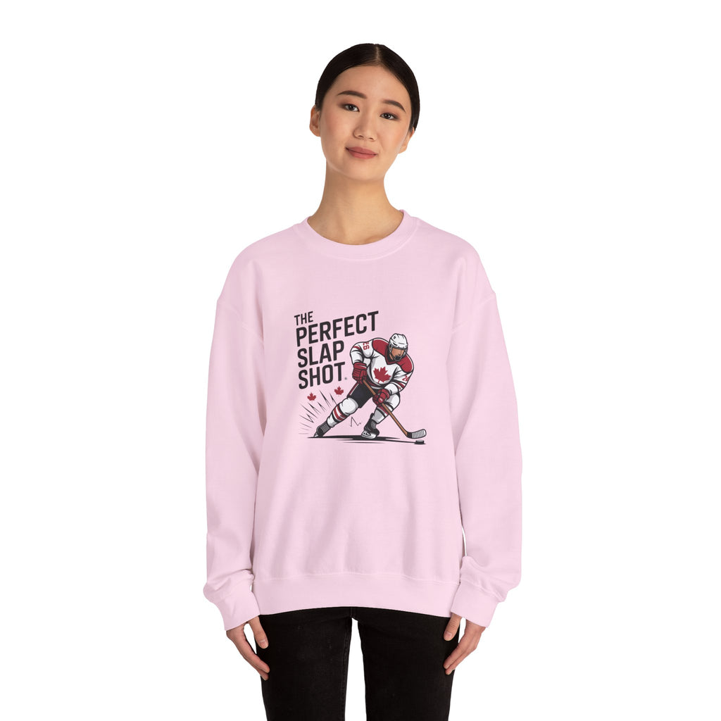 Hockey Slap Shot Sweatshirt — "The Perfect Slap Shot" Crewneck for Players & Fans