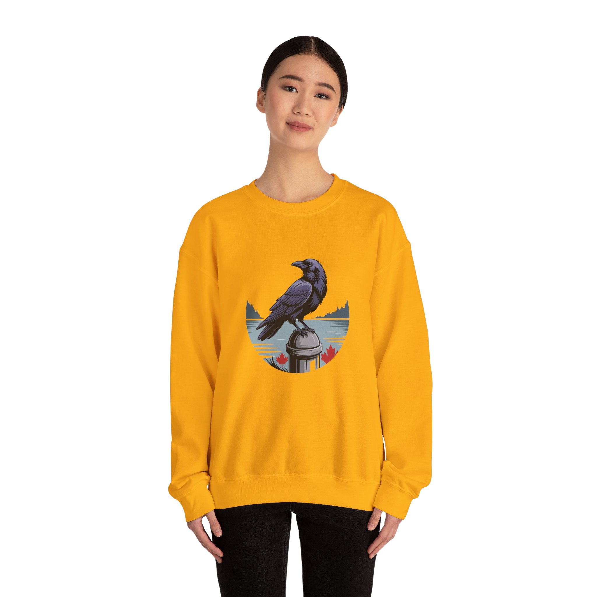 Raven by the Lake Crewneck Sweatshirt — Scenic Nature Graphic
