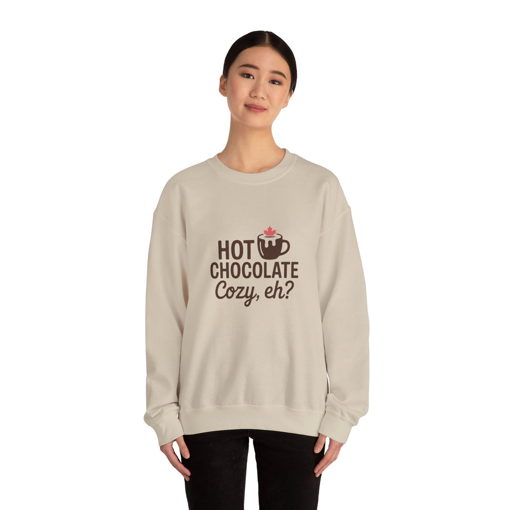 Hot Chocolate Cozy Crewneck Sweatshirt — "Hot Chocolate Cozy, eh?" Winter Pullover