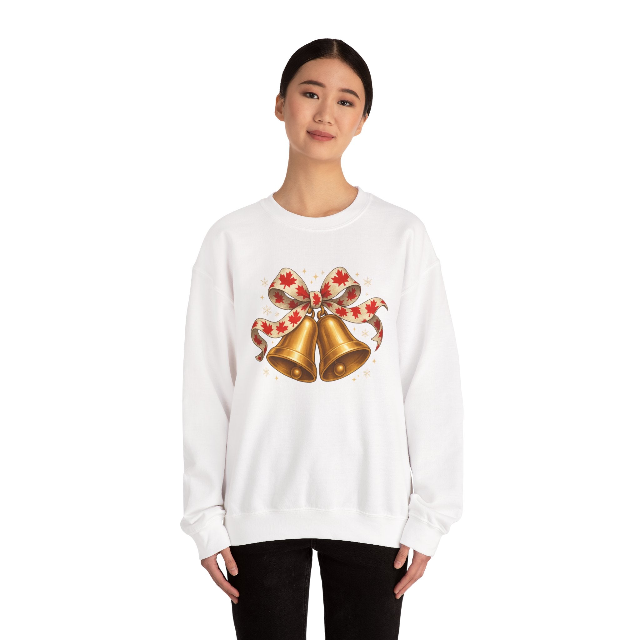 Christmas Bells Sweatshirt — Festive Maple Ribbon Holiday Crewneck