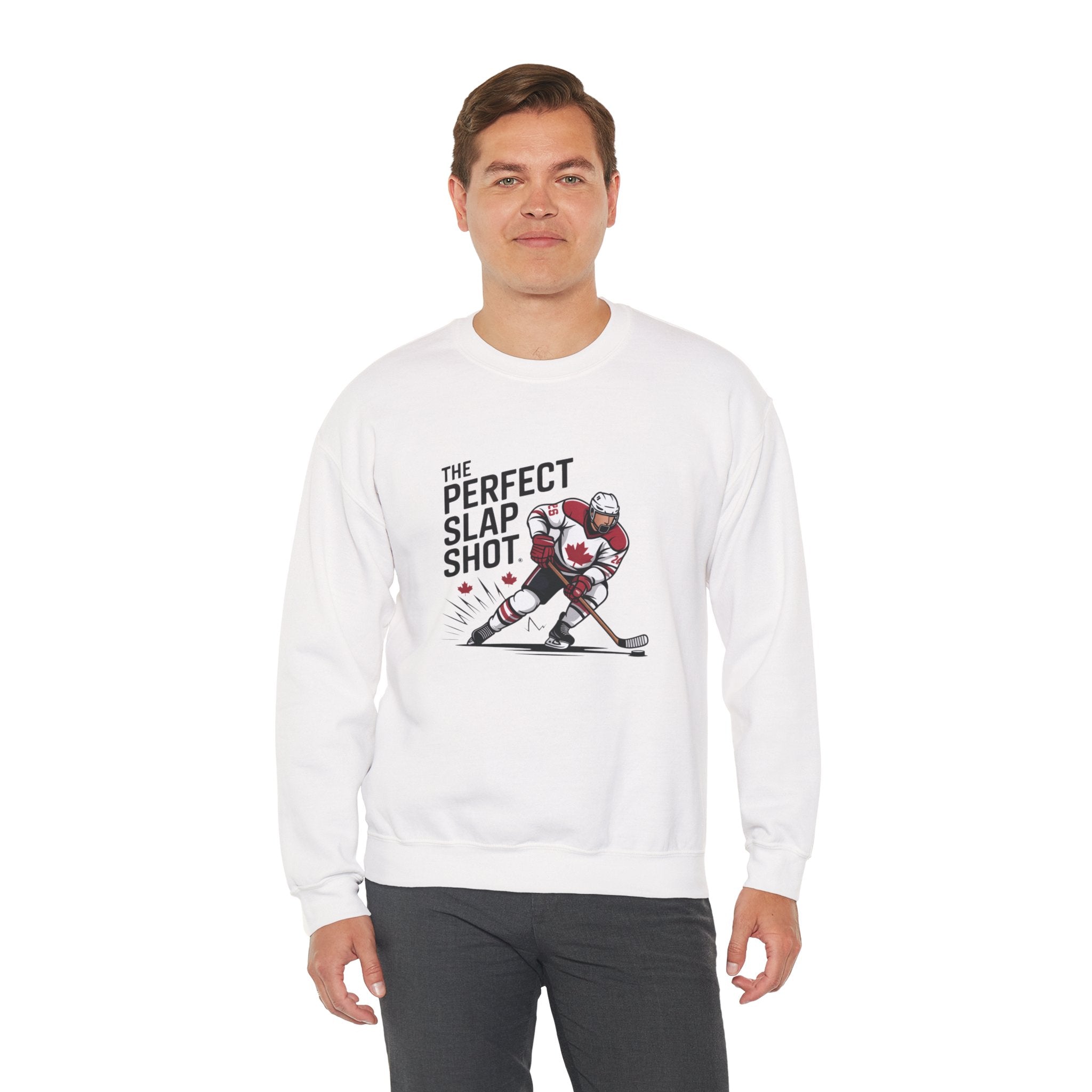 Hockey Slap Shot Sweatshirt — "The Perfect Slap Shot" Crewneck for Players & Fans