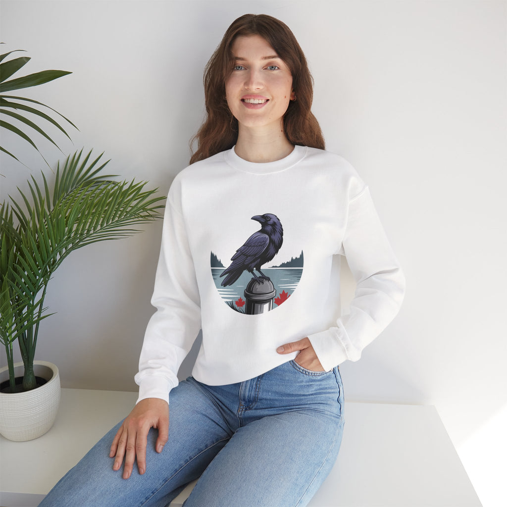 Raven by the Lake Crewneck Sweatshirt — Scenic Nature Graphic