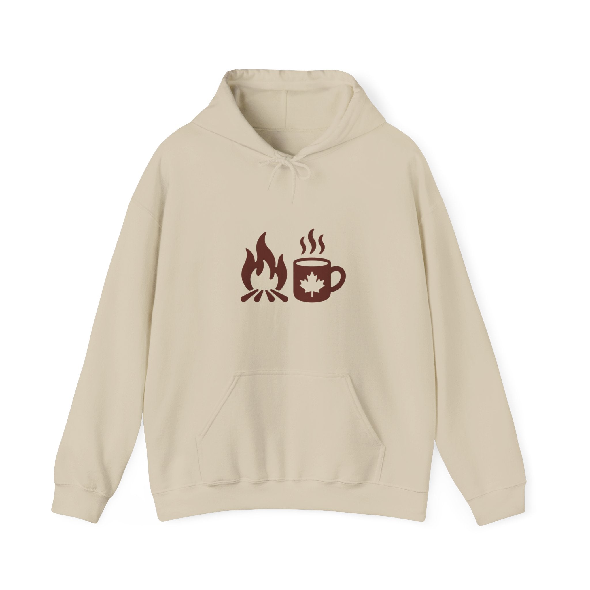 Campfire Coffee Hoodie — Cozy Camper Coffee Cup & Flame Graphic