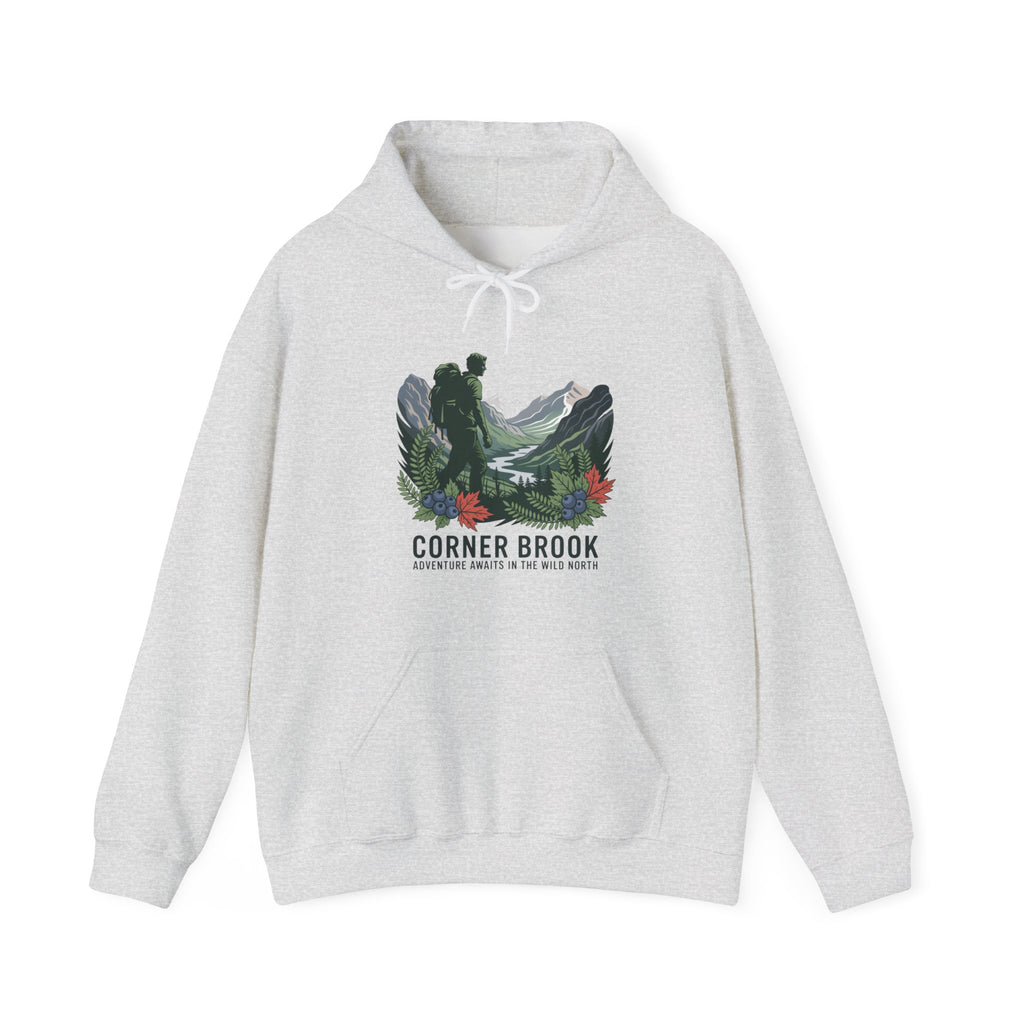 Corner Brook Mountain Landscape Hoodie — Scenic Nature Graphic Sweatshirt