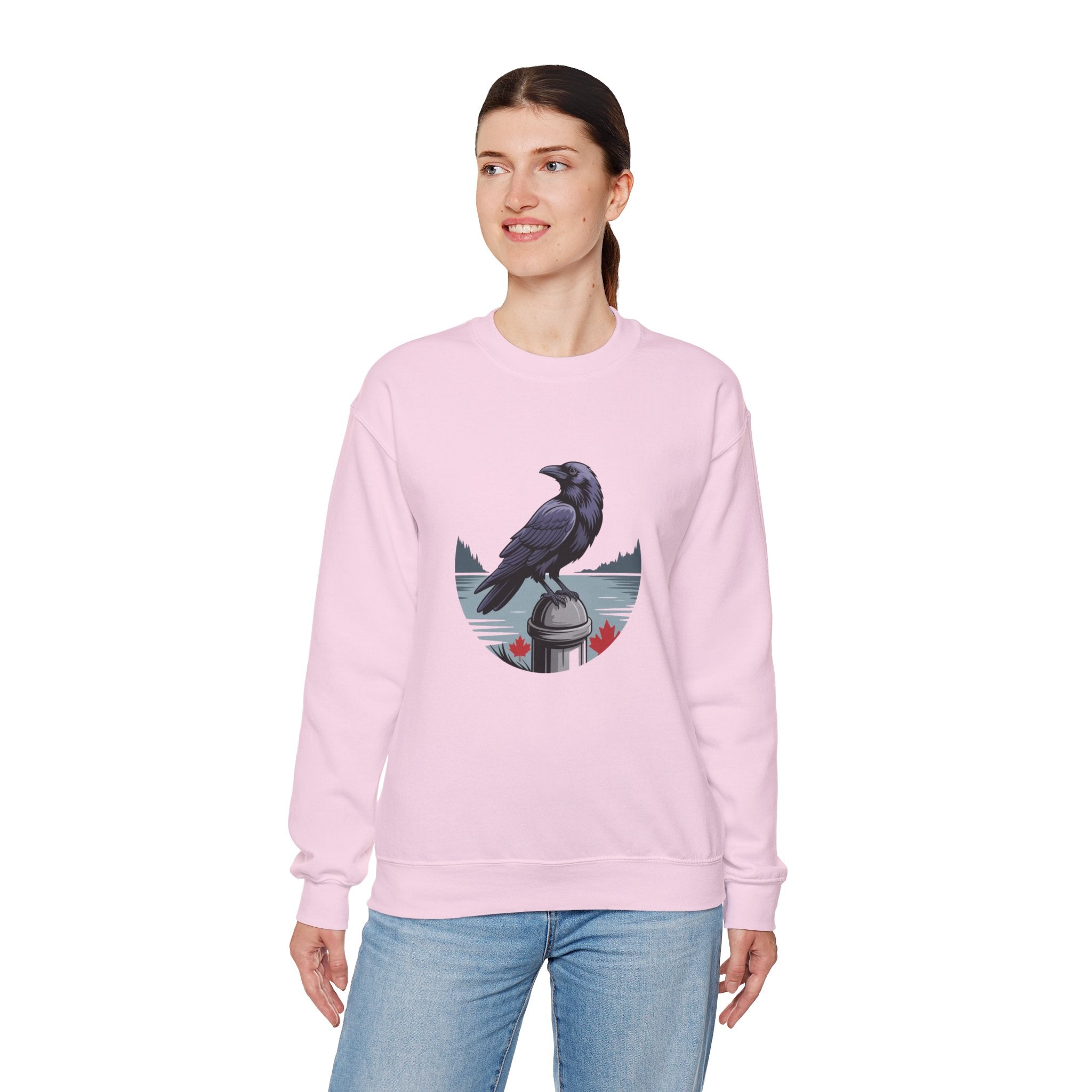 Raven by the Lake Crewneck Sweatshirt — Scenic Nature Graphic