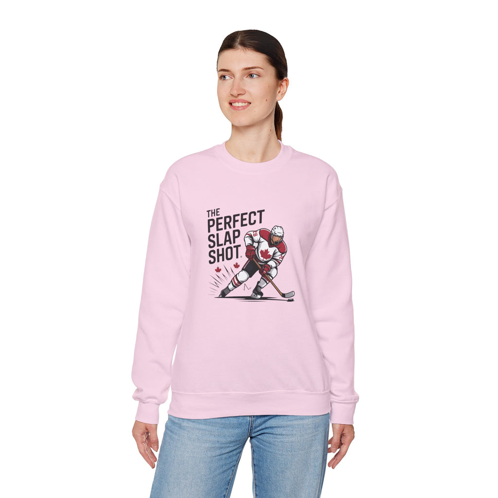 Hockey Slap Shot Sweatshirt — "The Perfect Slap Shot" Crewneck for Players & Fans