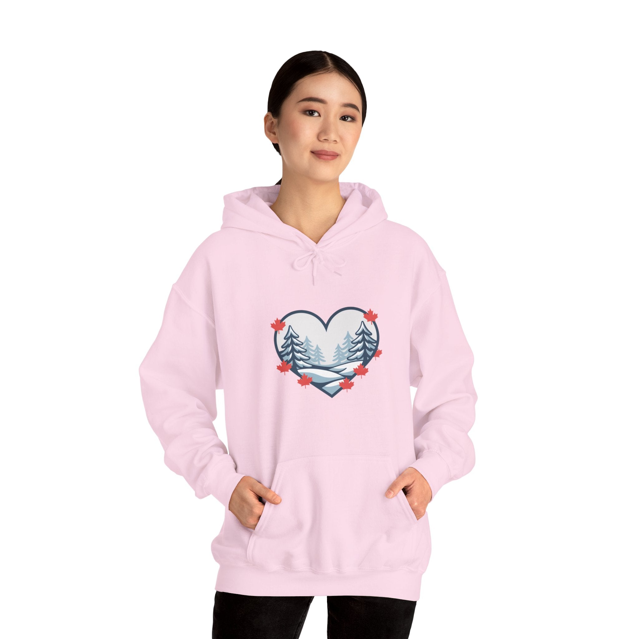 Heart-Shaped Mountain Hoodie — Cozy Forest Love Design