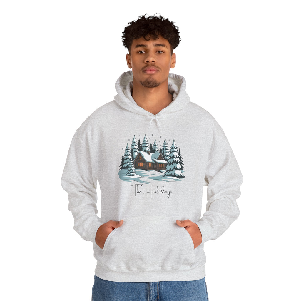 Cozy Cabin Holiday Hoodie — Winter Pine Forest Sweatshirt