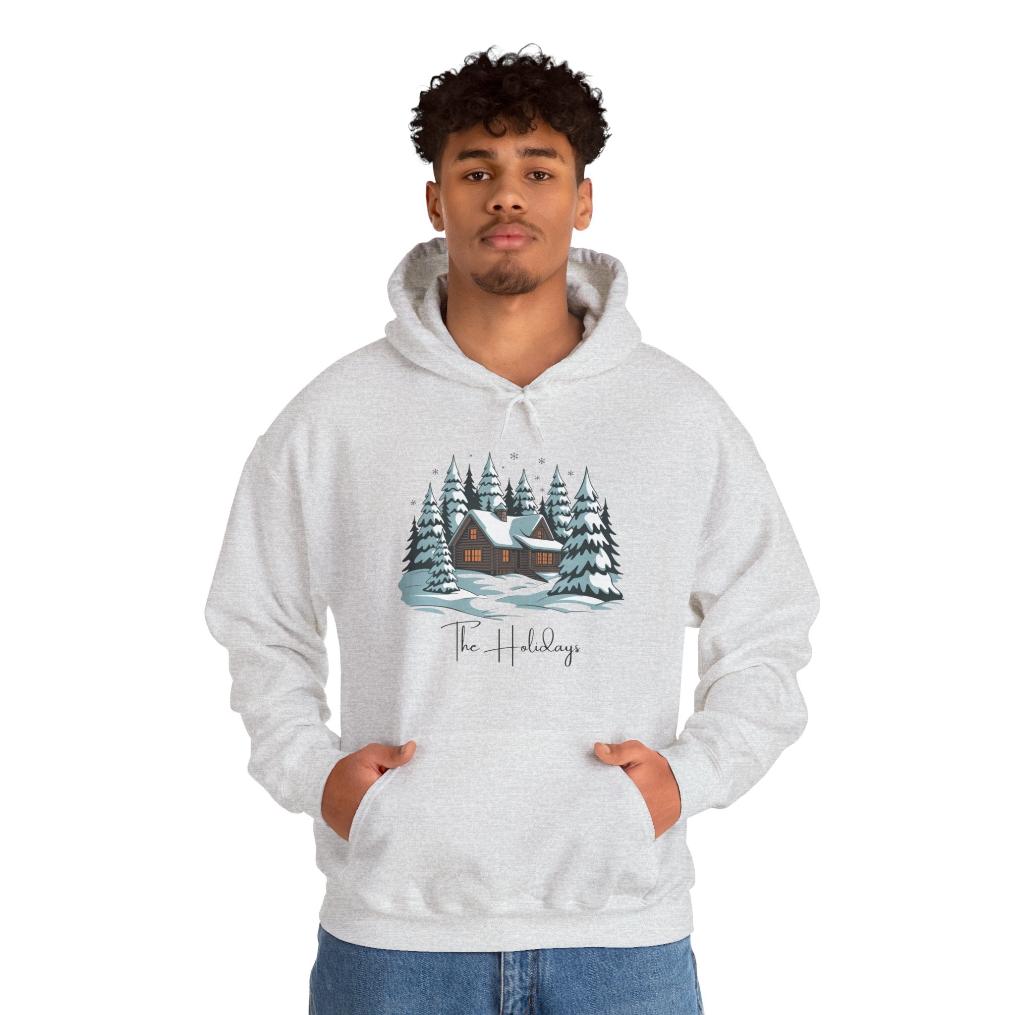 Cozy Cabin Holiday Hoodie — Winter Pine Forest Sweatshirt