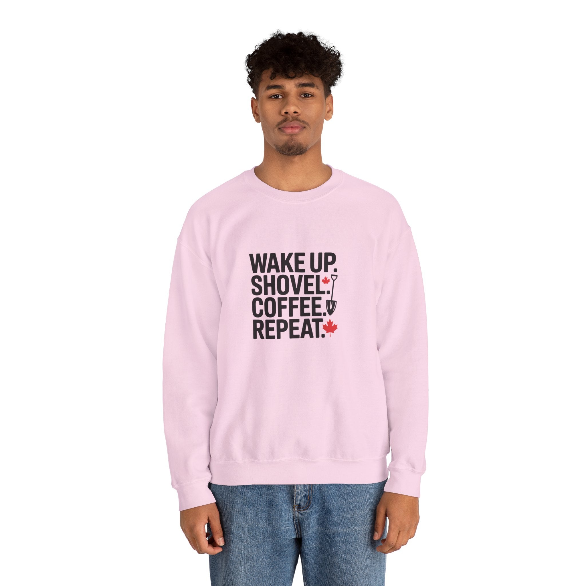 "Wake Up. Shovel. Coffee. Repeat." Winter Funny Crewneck Sweatshirt