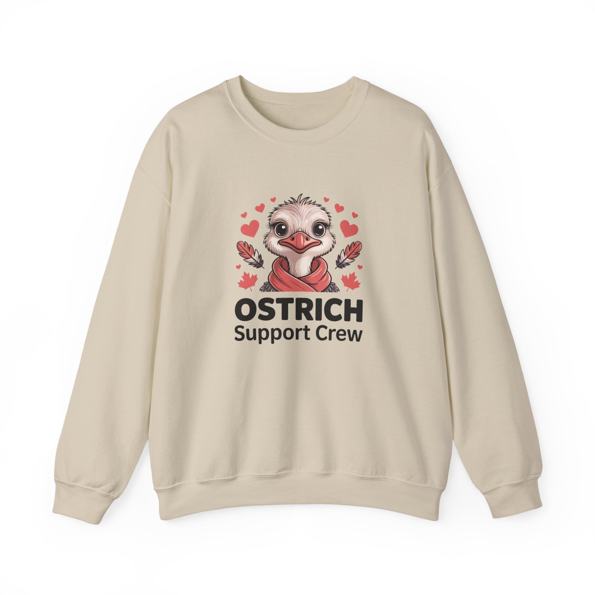 Ostrich Support Crew Sweatshirt — Cute Valentine’s Day Animal Graphic Crewneck