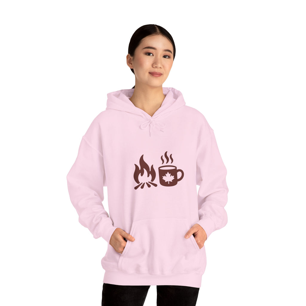 Campfire Coffee Hoodie — Cozy Camper Coffee Cup & Flame Graphic