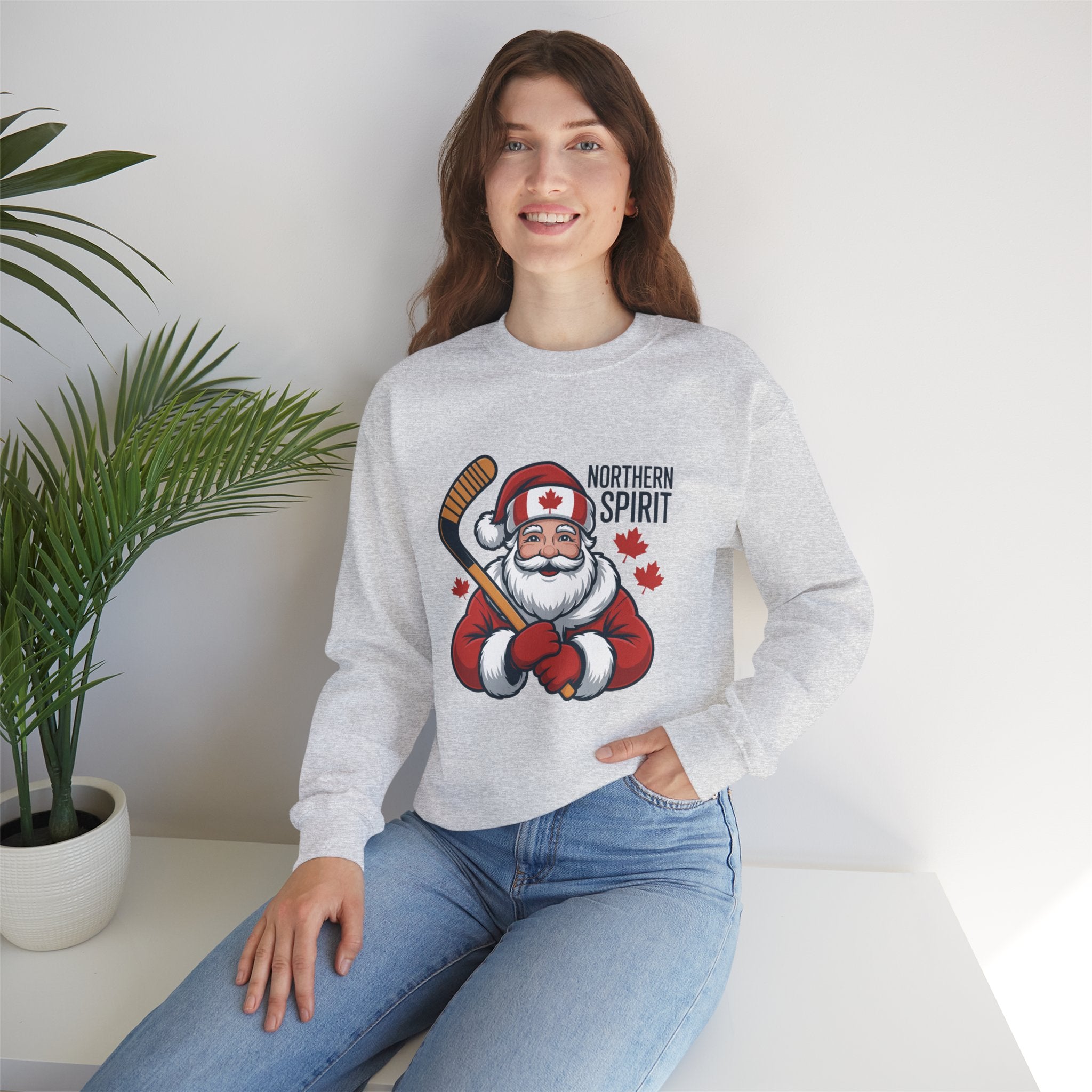 Northern Spirit Santa Hockey Sweatshirt – Canadian Maple Leaf Holiday Crewneck