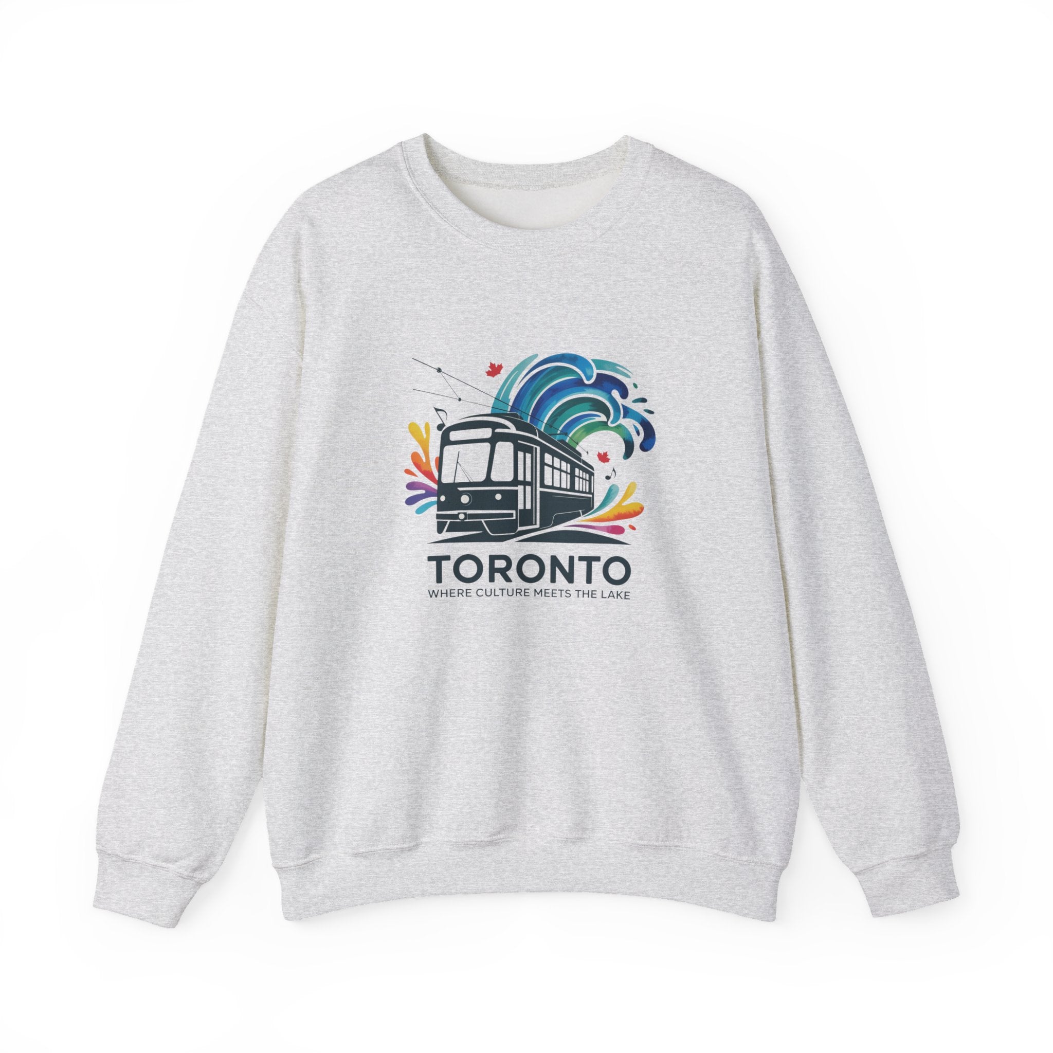 Toronto Streetcar Crewneck Sweatshirt — Colorful Wave City Transit Design
