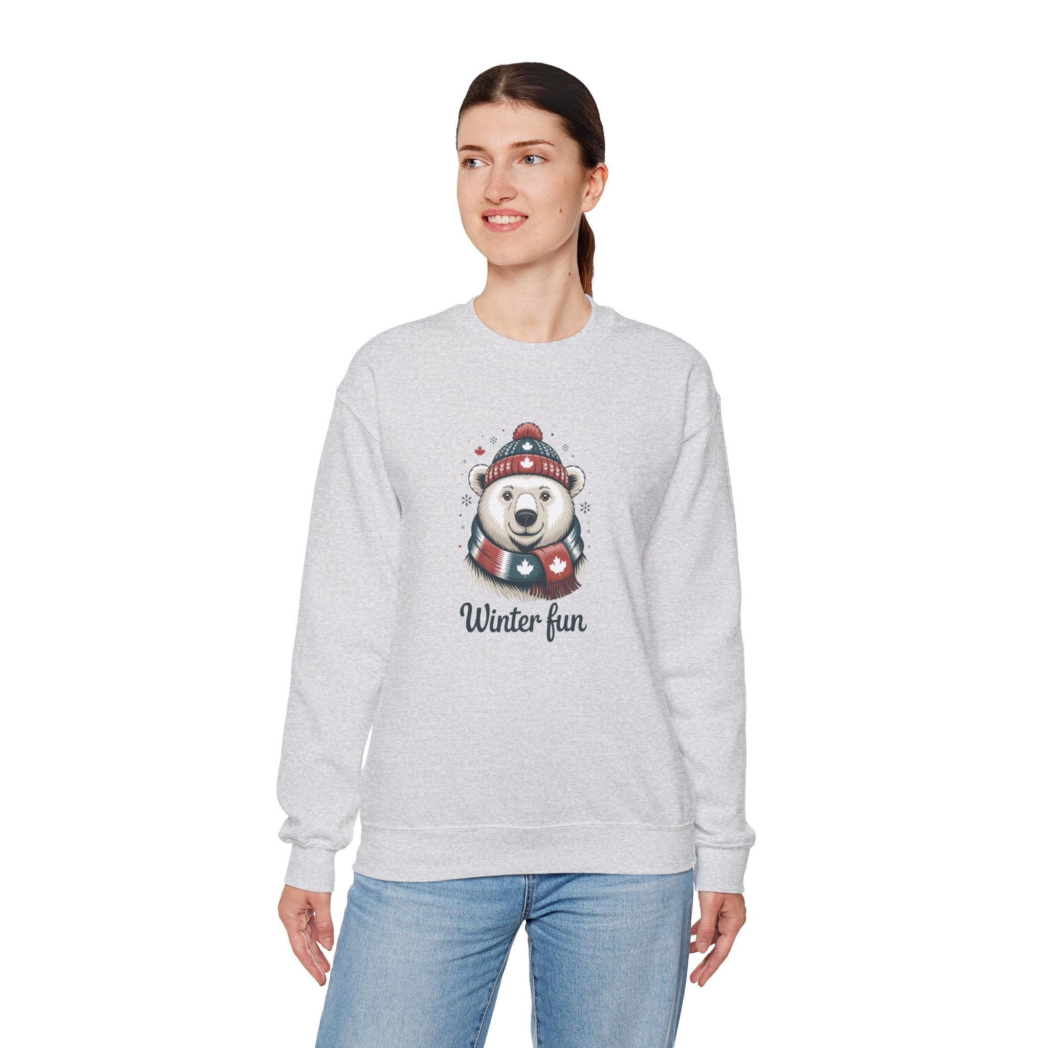 'Winter Fun' Polar Bear Crewneck: Cozy Holiday Snow Day Sweatshirt