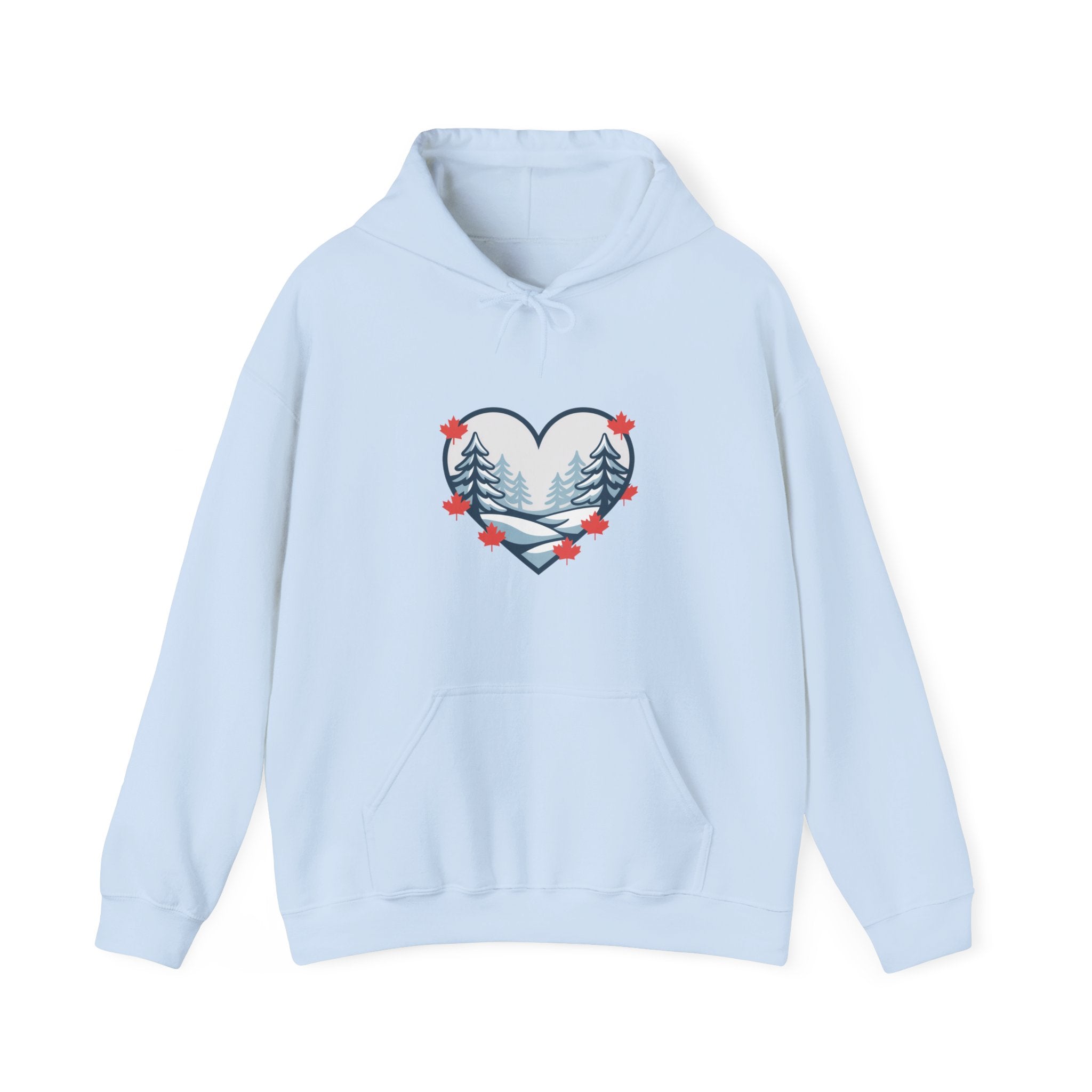 Heart-Shaped Mountain Hoodie — Cozy Forest Love Design