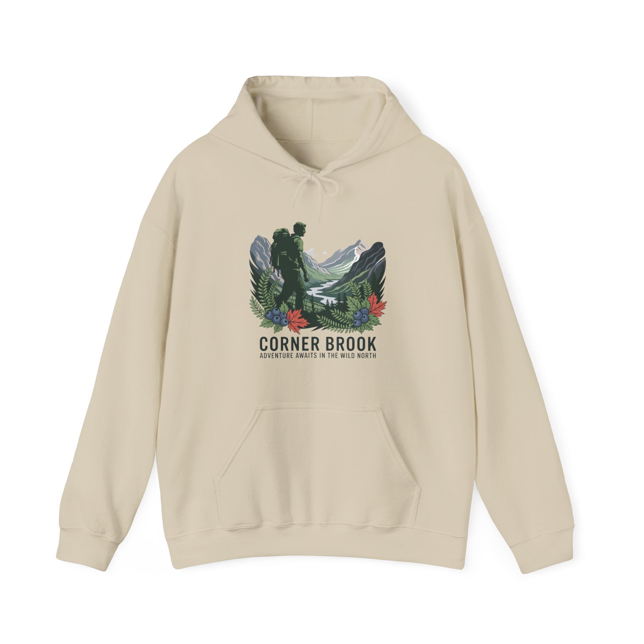Corner Brook Mountain Landscape Hoodie — Scenic Nature Graphic Sweatshirt
