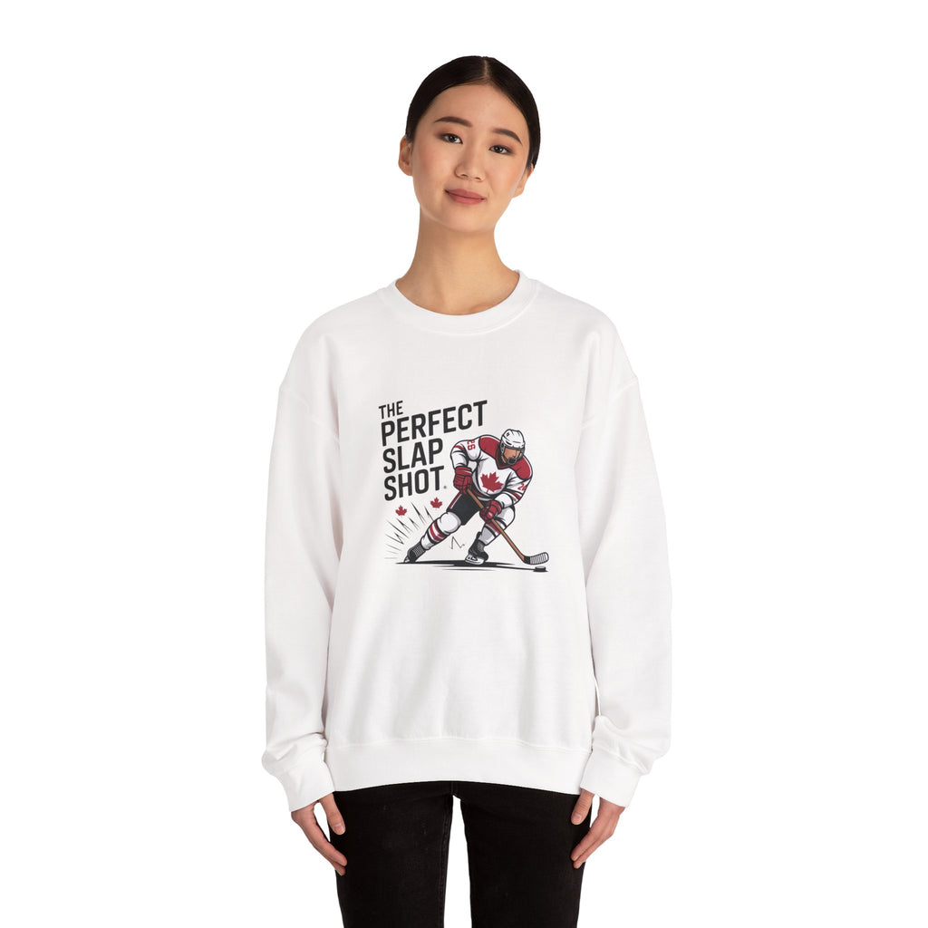 Hockey Slap Shot Sweatshirt — "The Perfect Slap Shot" Crewneck for Players & Fans
