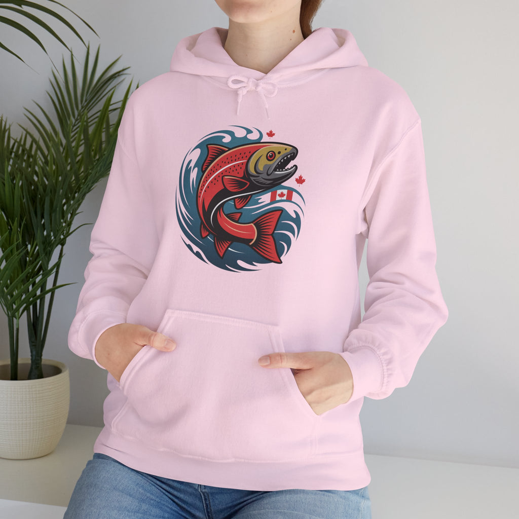 Salmon Wave Hoodie — Retro Fishing Graphic Pullover
