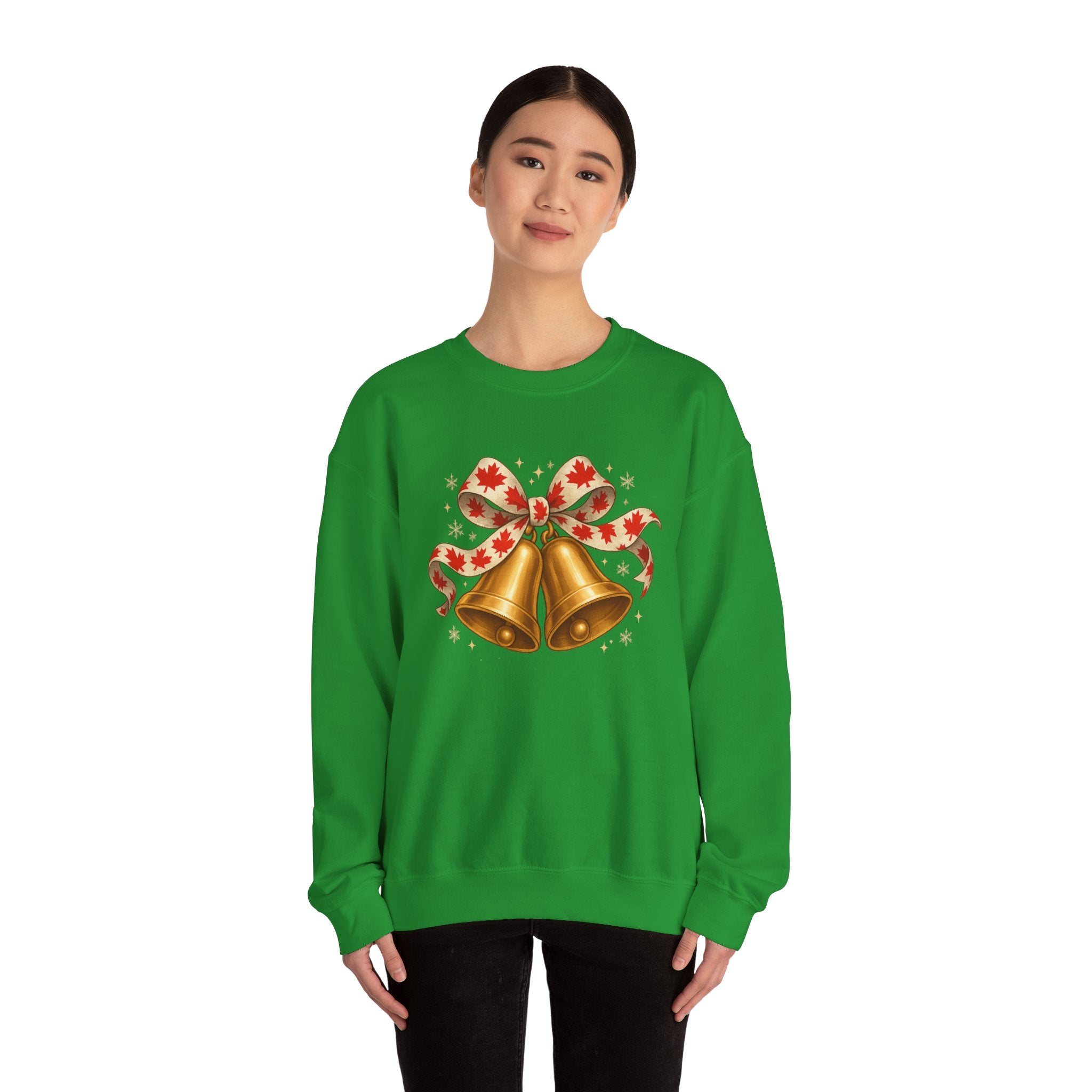Christmas Bells Sweatshirt — Festive Maple Ribbon Holiday Crewneck