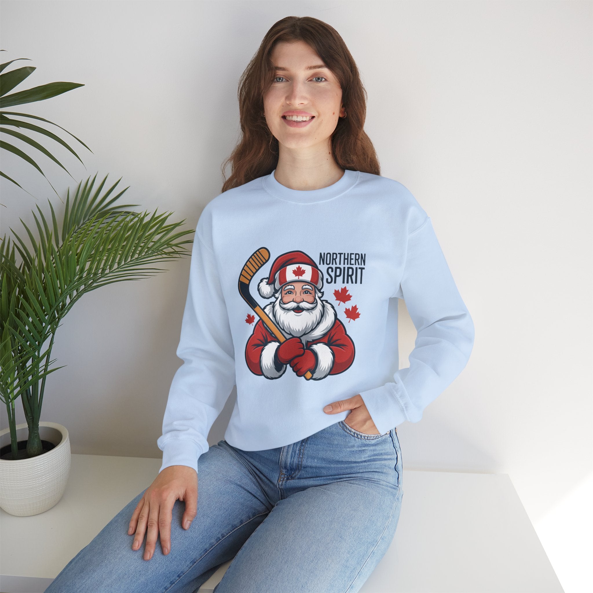 Northern Spirit Santa Hockey Sweatshirt – Canadian Maple Leaf Holiday Crewneck
