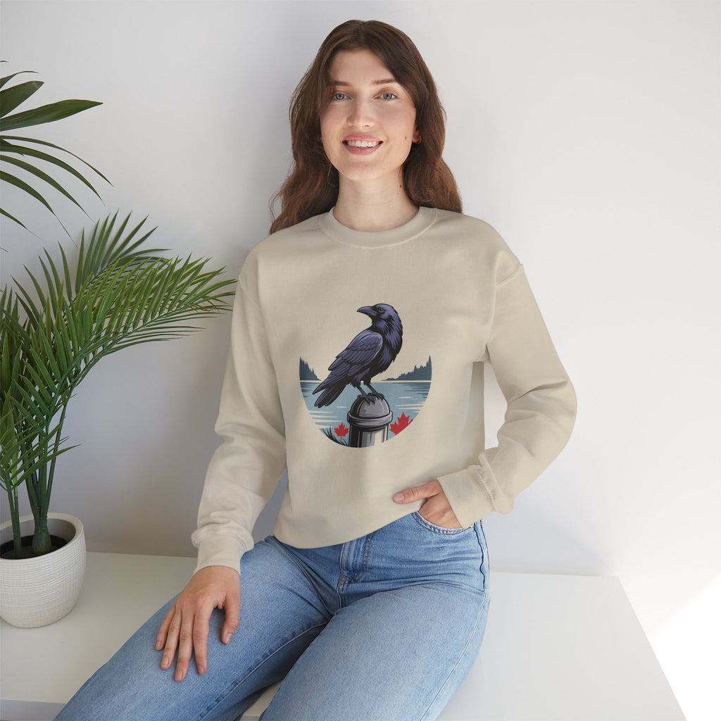 Raven by the Lake Crewneck Sweatshirt — Scenic Nature Graphic