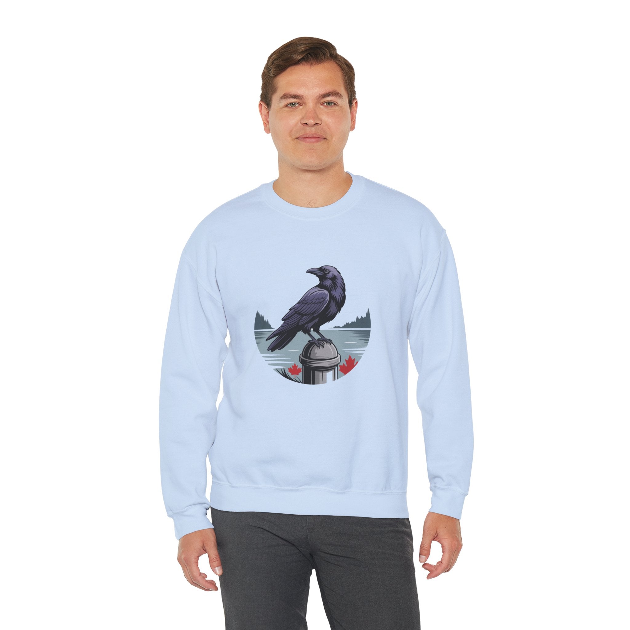Raven by the Lake Crewneck Sweatshirt — Scenic Nature Graphic