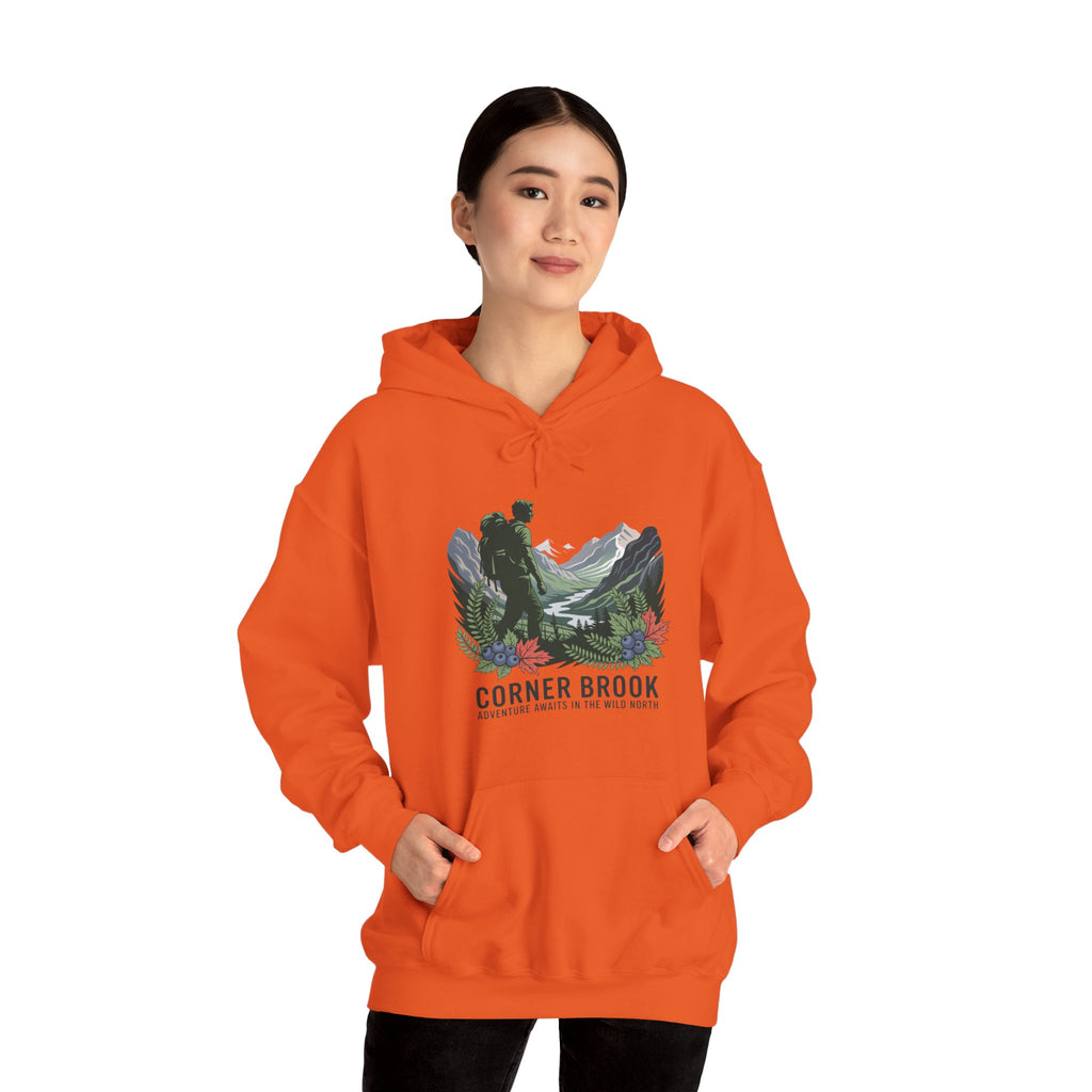 Corner Brook Mountain Landscape Hoodie — Scenic Nature Graphic Sweatshirt