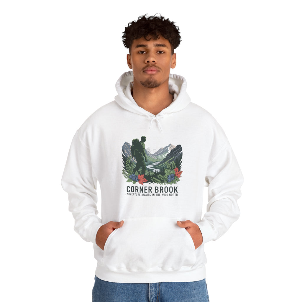 Corner Brook Mountain Landscape Hoodie — Scenic Nature Graphic Sweatshirt