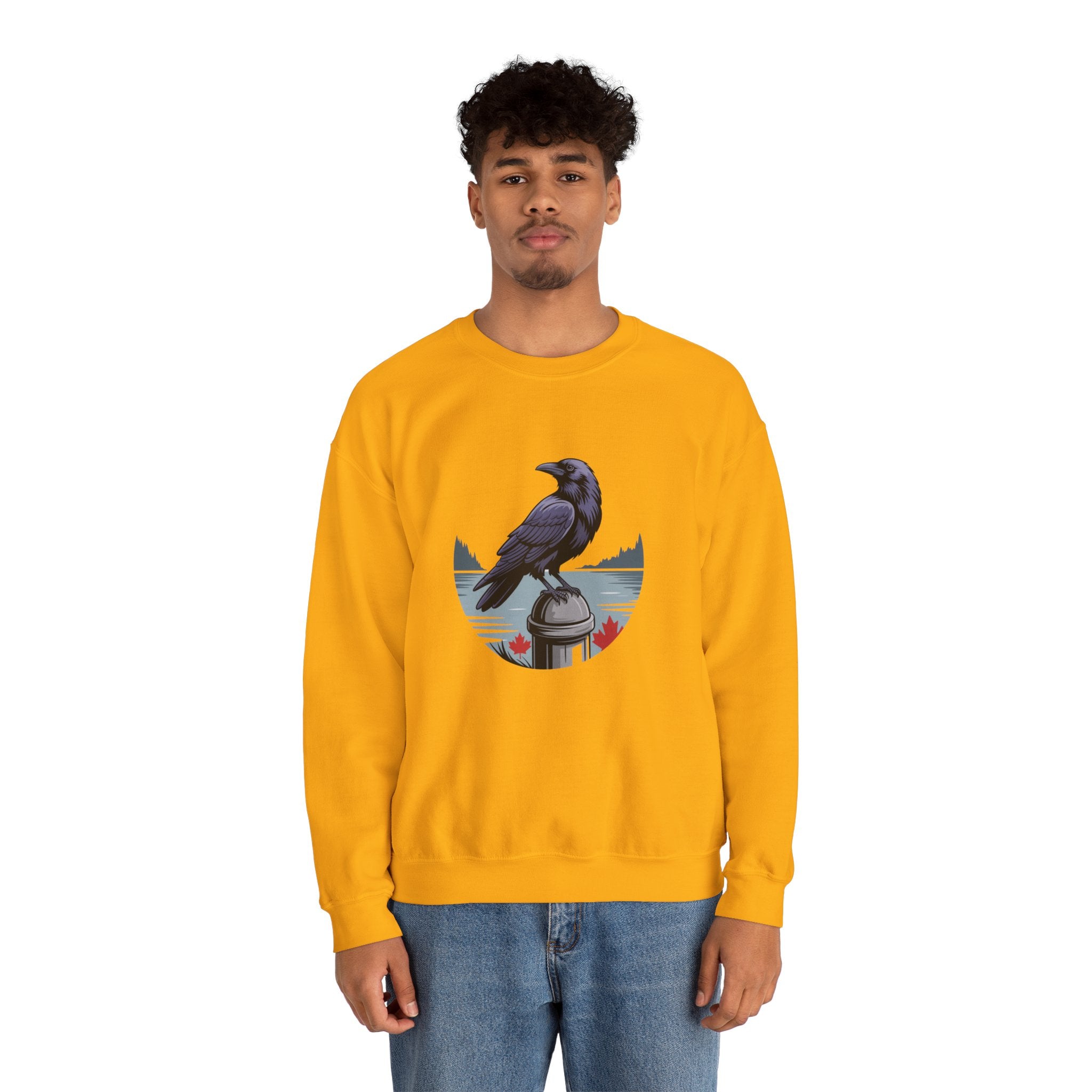 Raven by the Lake Crewneck Sweatshirt — Scenic Nature Graphic