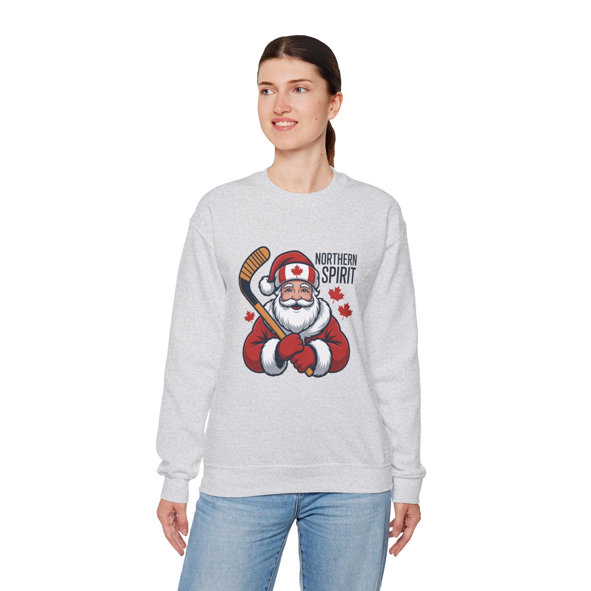 Northern Spirit Santa Hockey Sweatshirt – Canadian Maple Leaf Holiday Crewneck