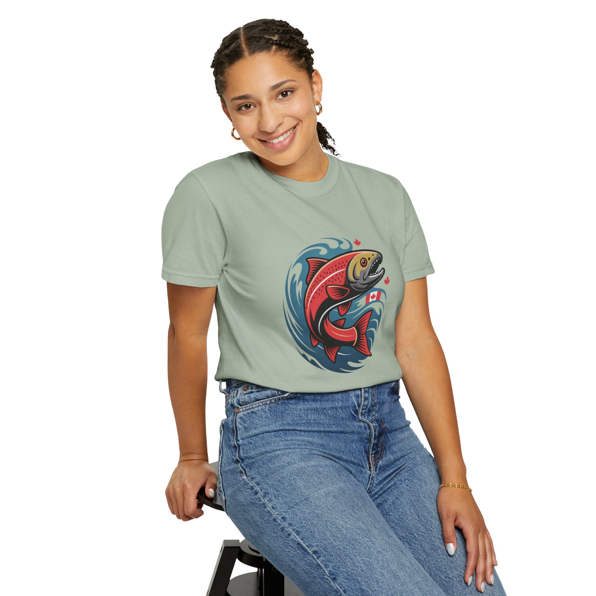 Salmon Wave T‑Shirt — Retro Fishing Graphic Tee