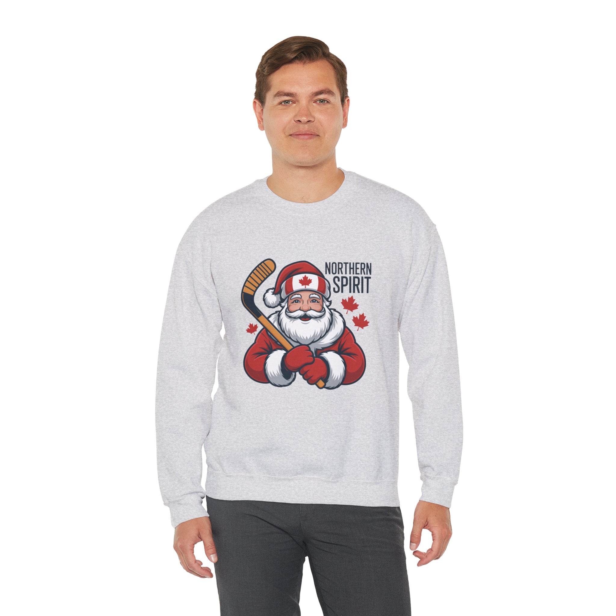 Northern Spirit Santa Hockey Sweatshirt – Canadian Maple Leaf Holiday Crewneck