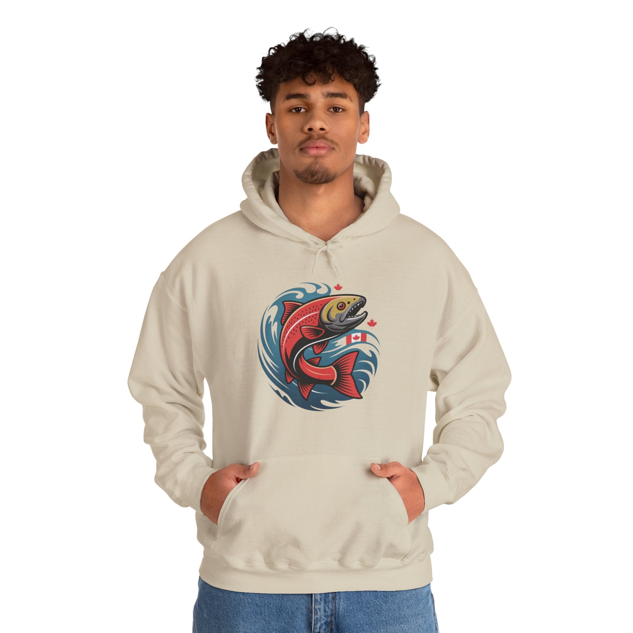 Salmon Wave Hoodie — Retro Fishing Graphic Pullover