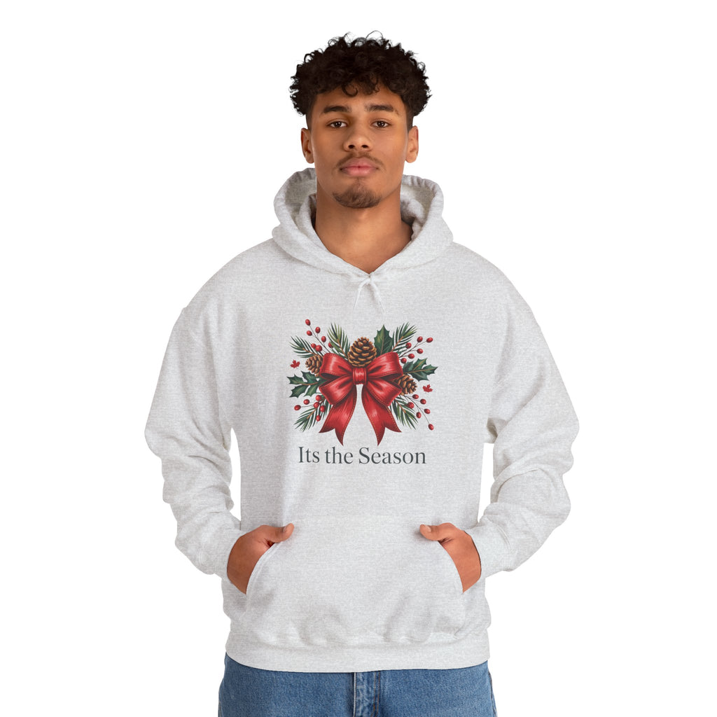Christmas Wreath Hoodie – Festive Red Bow "Its the Season" Holiday Sweatshirt