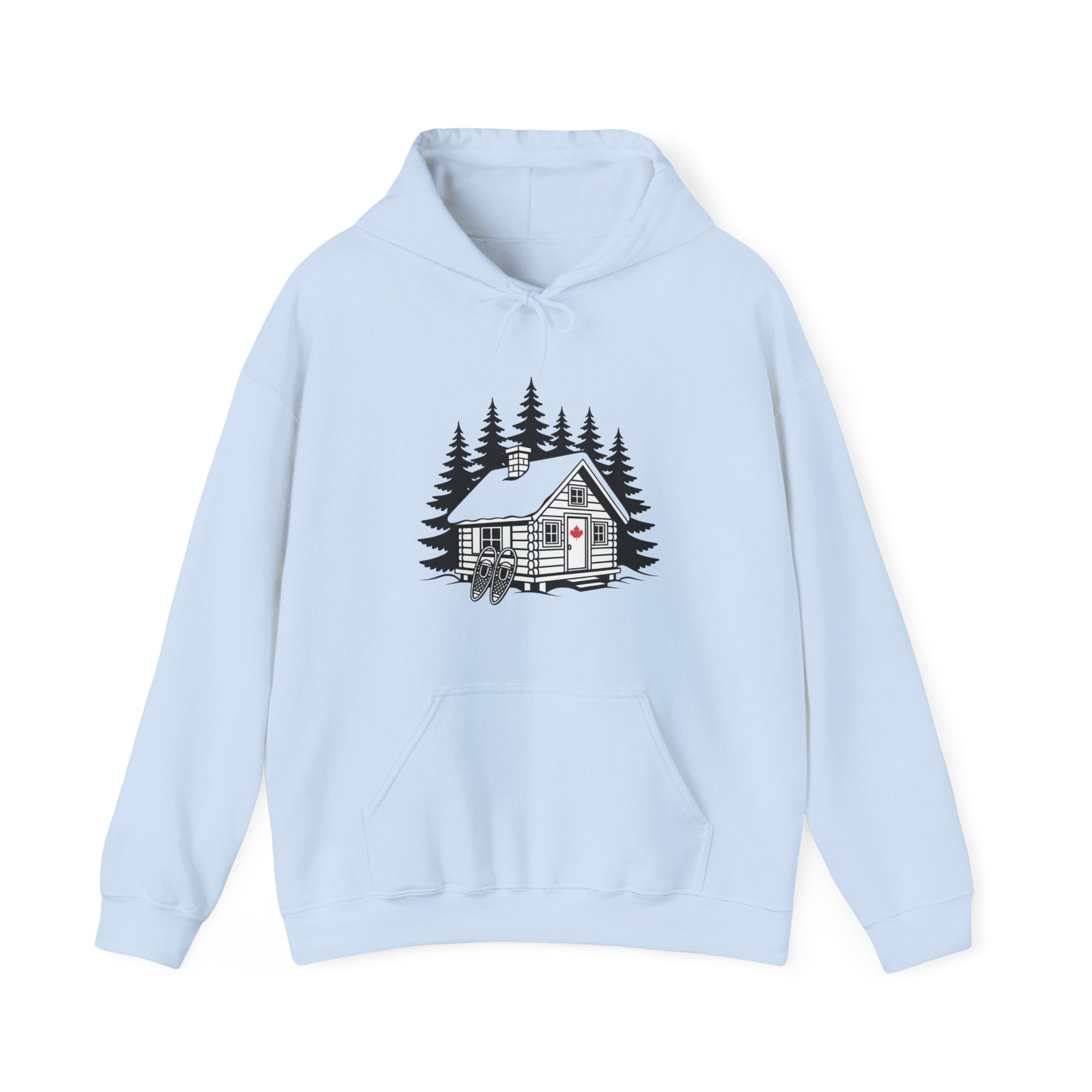 Cabin in the Pines Hoodie – Cozy Woodland Cabin Sweatshirt with Red Door