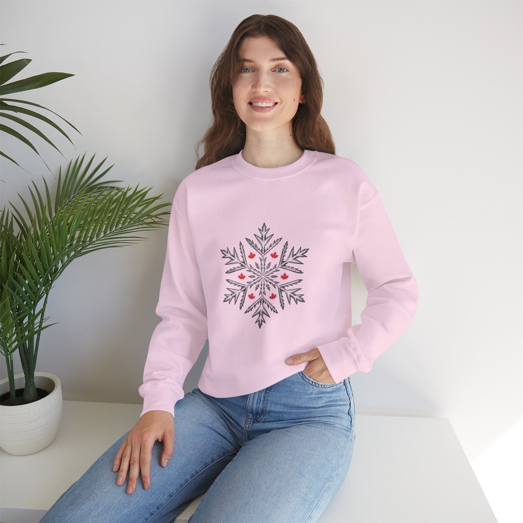 Minimal Snowflake Design with Red Berry Accents - Sweatshirt
